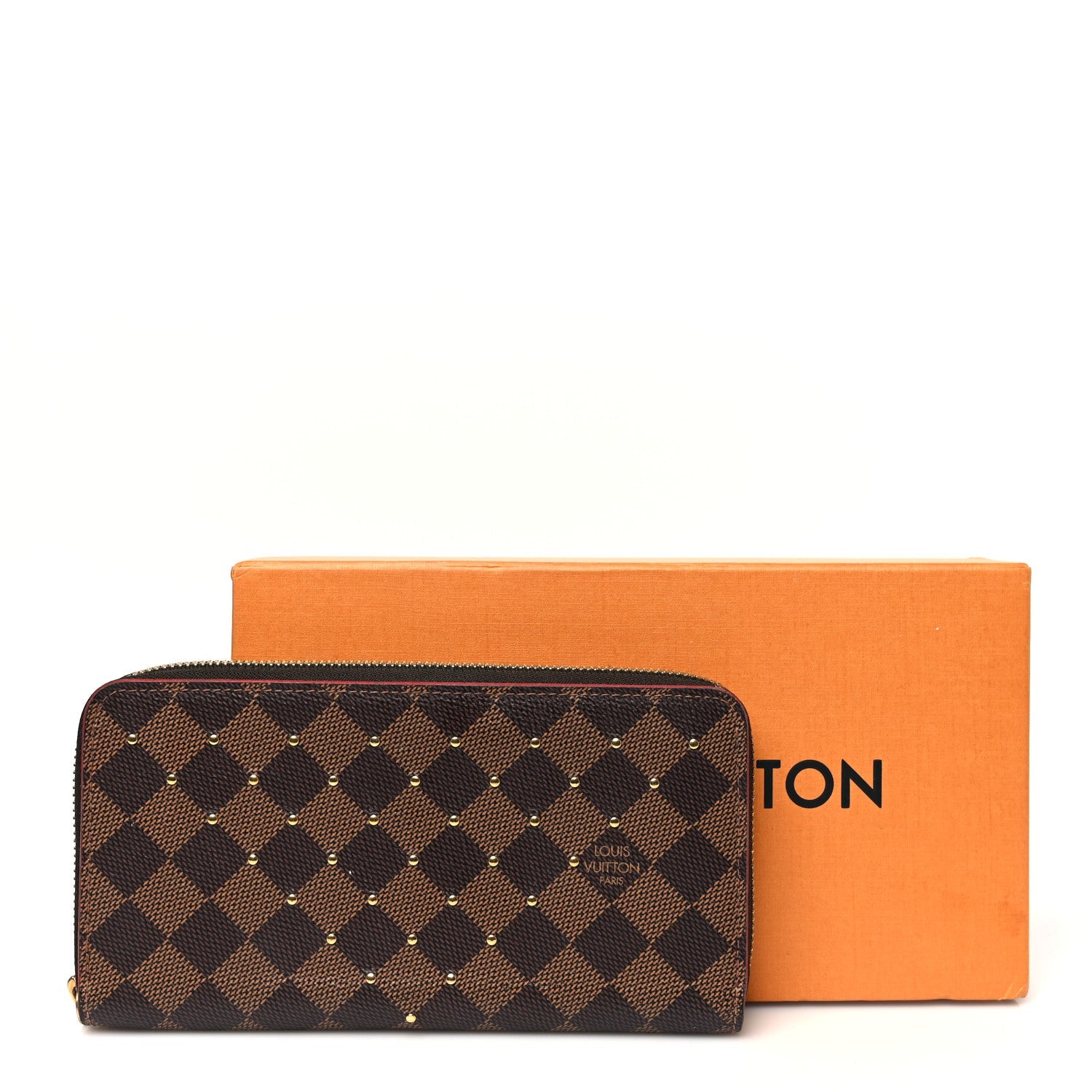 Damier Ebene Studded Zippy Wallet Cherry