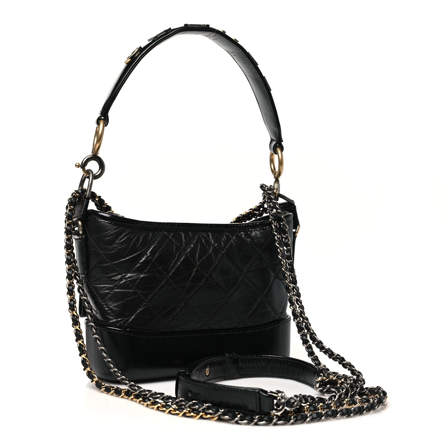 Aged Calfskin Quilted Small Gabrielle Logo Hobo Black