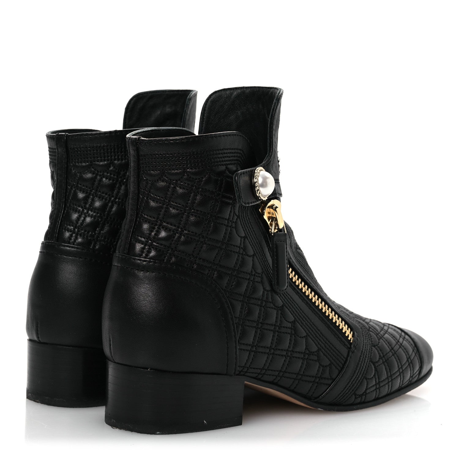 Lambskin Quilted Cap Toe Short Boots 36.5 Black