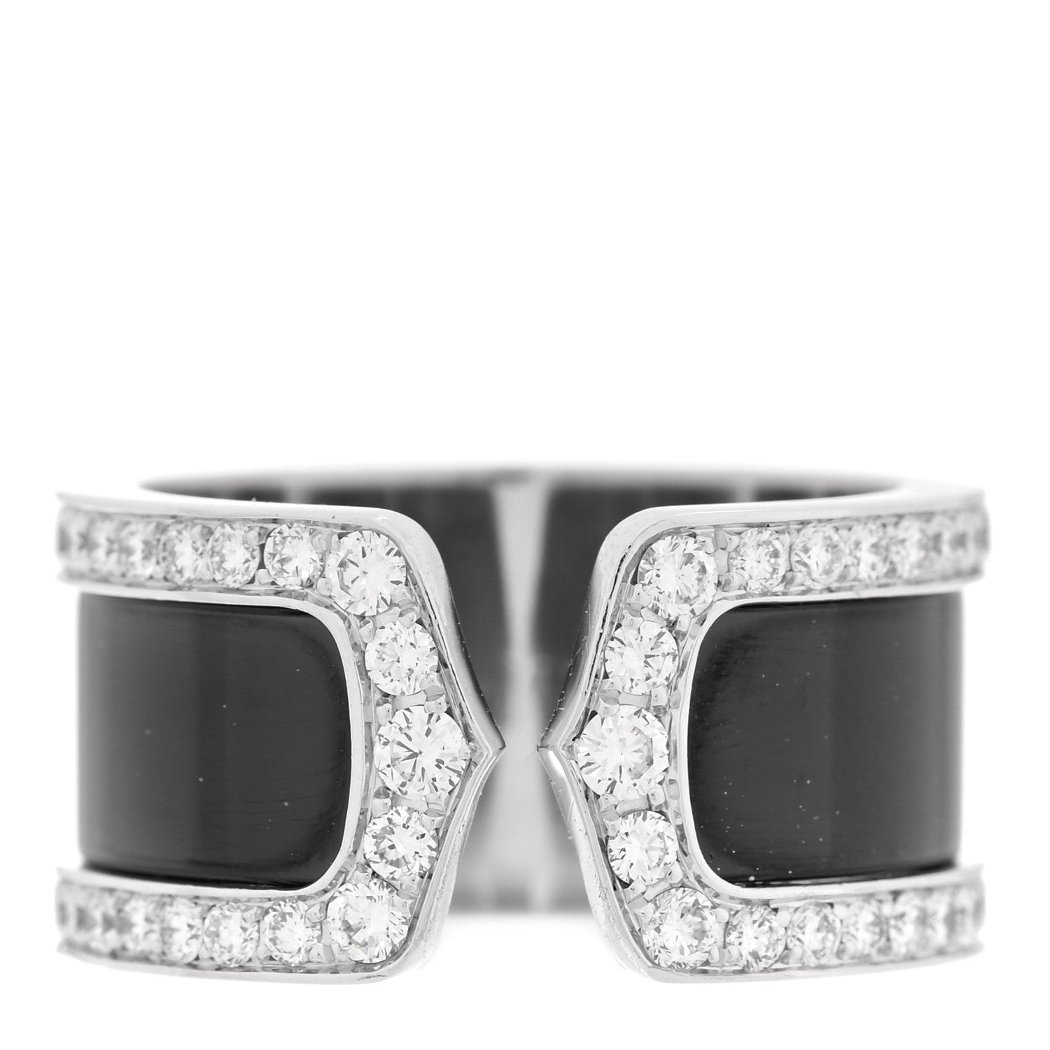 18K White Gold Enamel Diamond 10mm Logo De Cartier Ring 51 5.75 Black