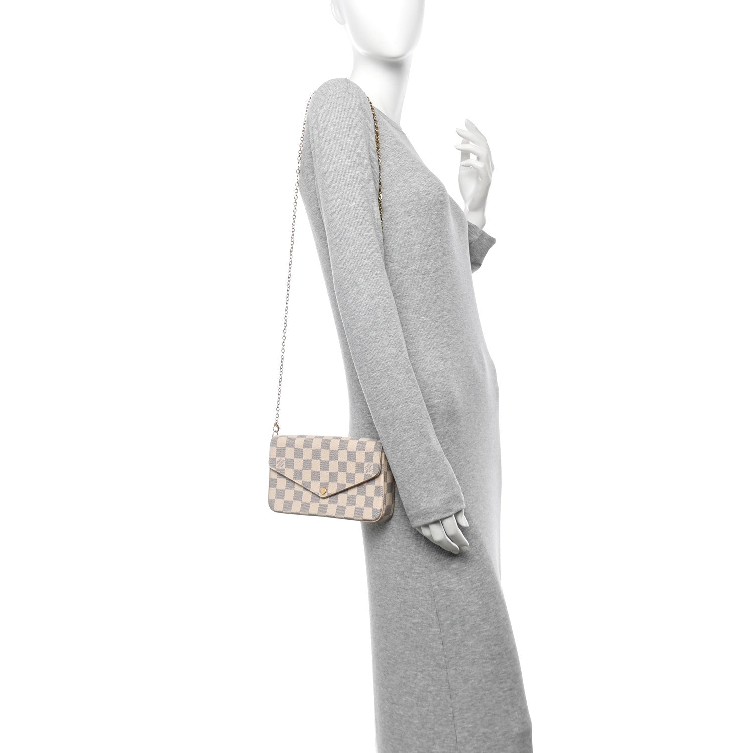 Damier Azur Pochette Felicie Chain Wallet Rose Ballerine