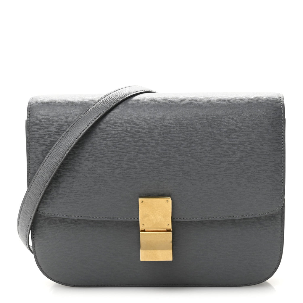 Liege Calfskin Medium Classic Box Flap Bag Grey