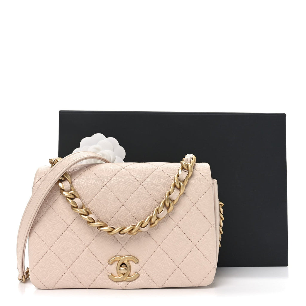 Caviar Quilted Small Fashion Therapy Flap Bag Beige