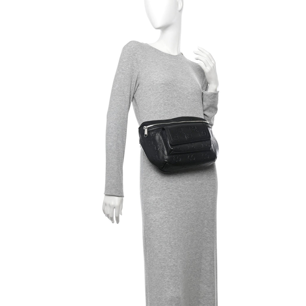 Calfskin GG Tennis Embossed Pocket Belt Bag Black