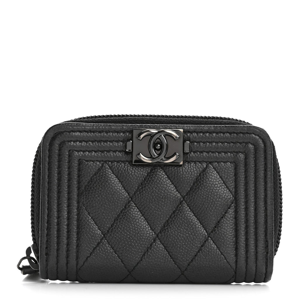 Caviar Quilted Boy Zip Around Coin Purse Wallet So Black