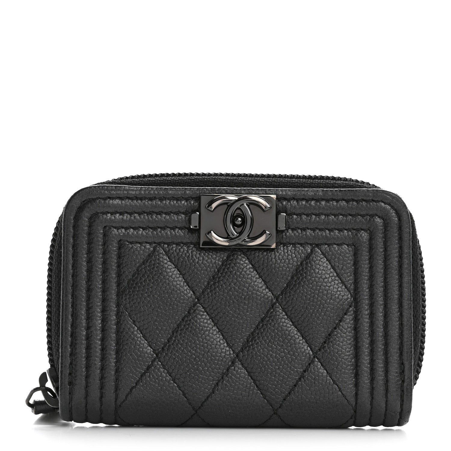 Caviar Quilted Boy Zip Around Coin Purse Wallet So Black