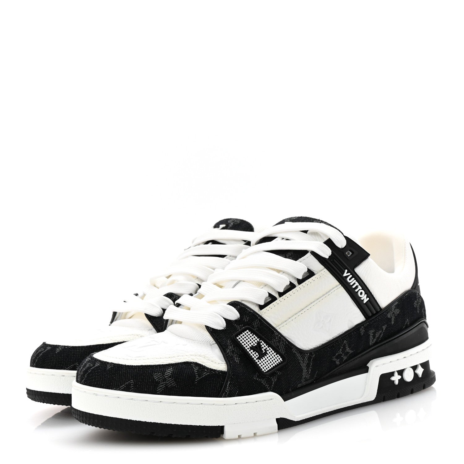 Calfskin Embossed Monogram Denim Mens LV Trainer Sneakers 9 Black