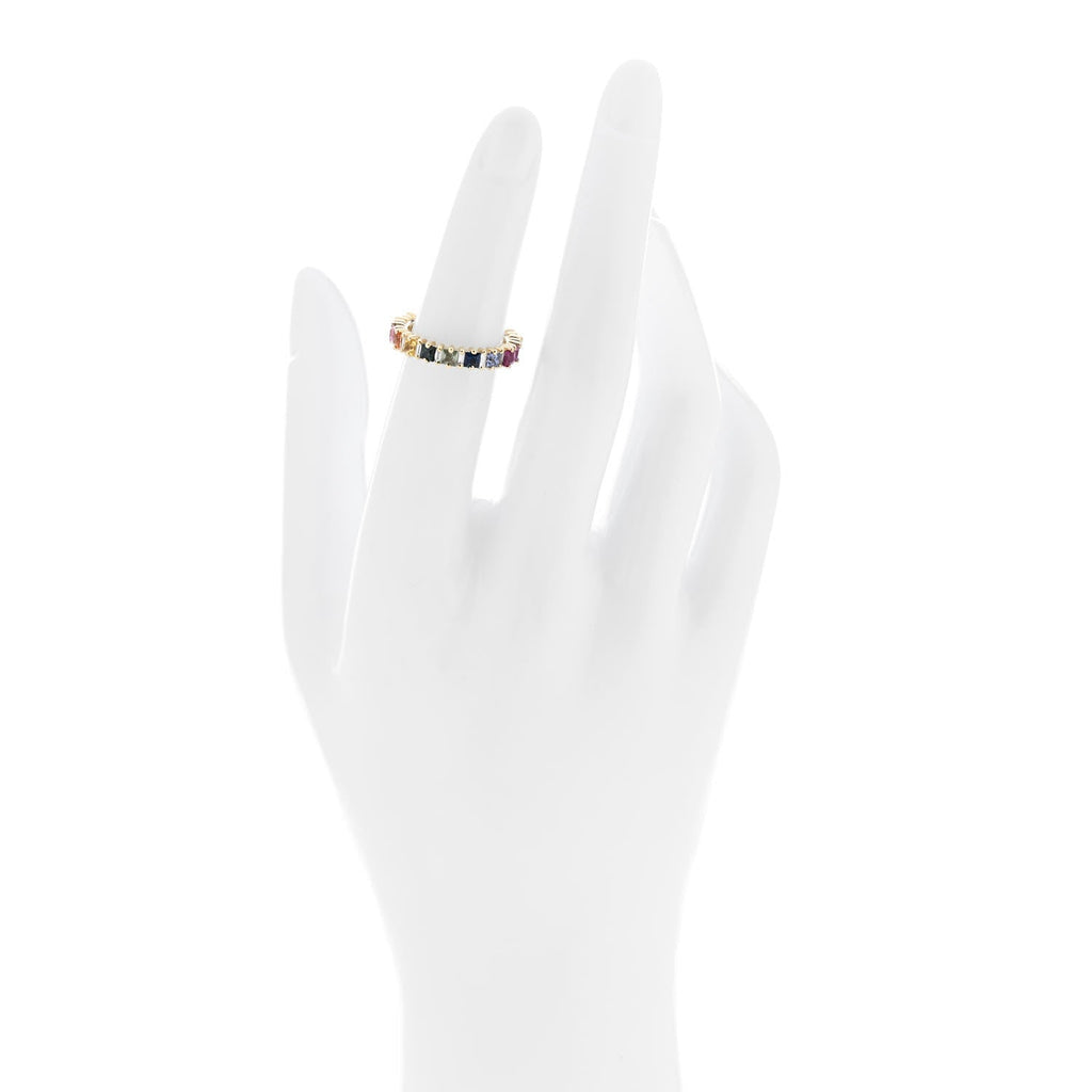 18K Yellow Gold Diamond Sapphire Princess Cut Rainbow Band Ring 48 4.5