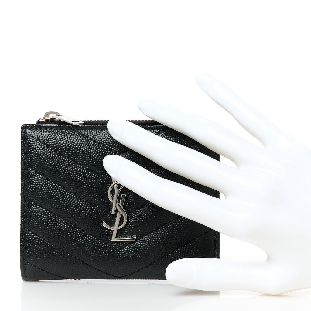 Grain De Poudre Matelasse Chevron Monogram Zipped Card Case Black