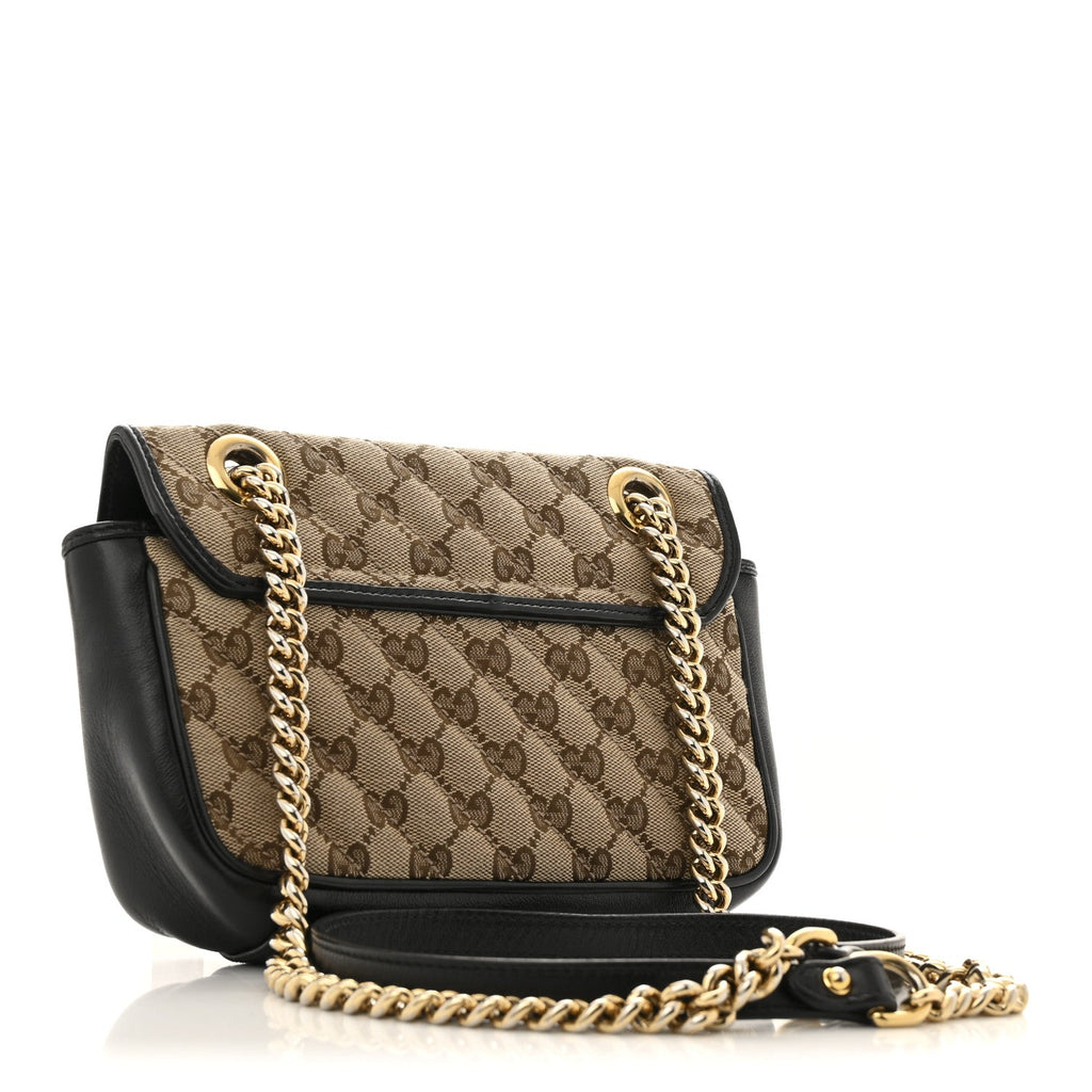 Monogram Matelasse Diagonal Small GG Marmont Shoulder Bag Beige Black
