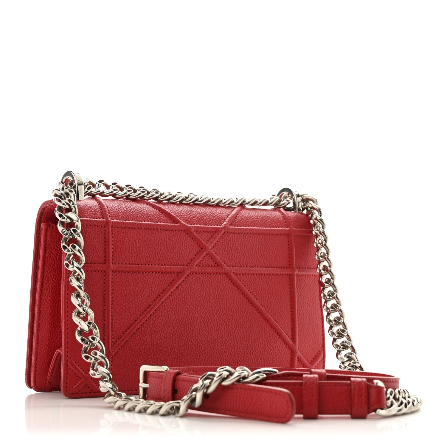 Grained Calfskin Small Diorama Flap Bag Red