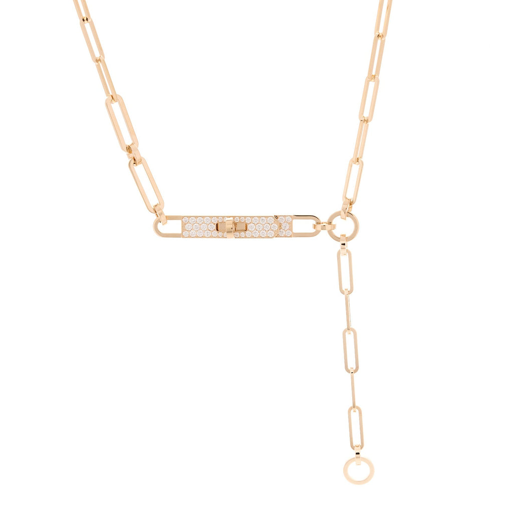 18K Rose Gold Diamond Pave PM Kelly Chaine Lariat Necklace ST