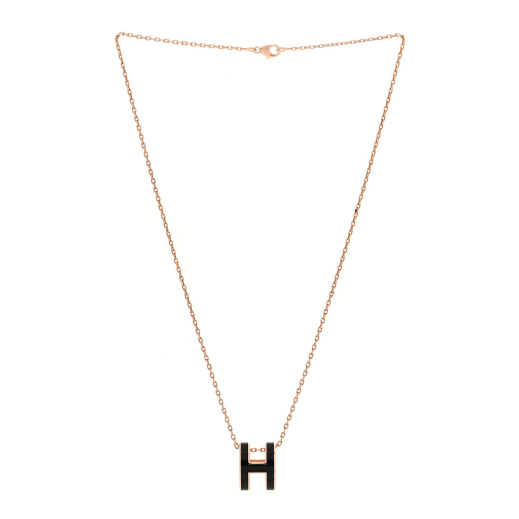 Lacquered Rose Gold Pop H Pendant Necklace Black