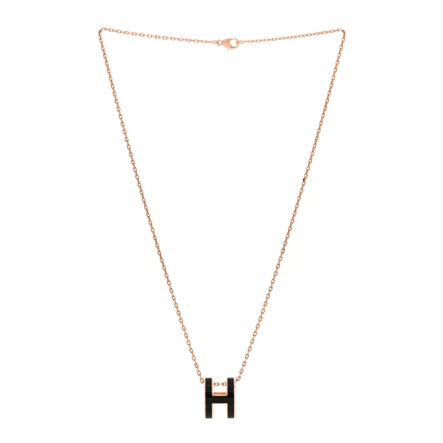 Lacquered Rose Gold Pop H Pendant Necklace Black