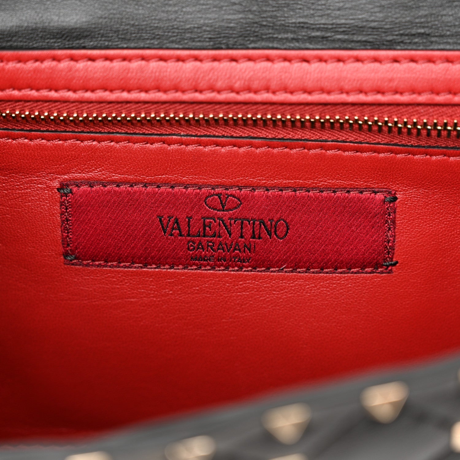 Lambskin Rockstud Spike Wallet on Chain Black