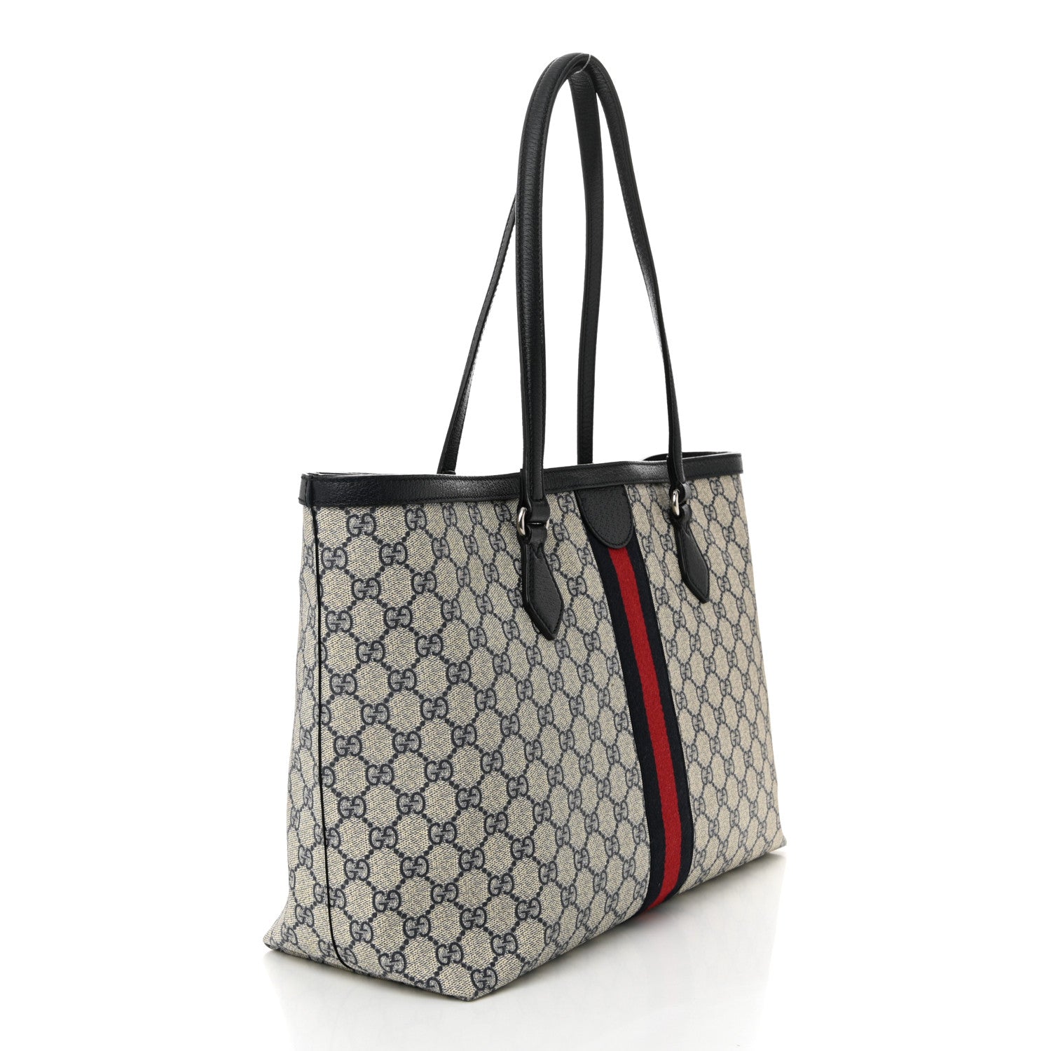 GG Supreme Monogram Textured Calfskin Web Medium Ophidia Shopping Tote Beige Blue