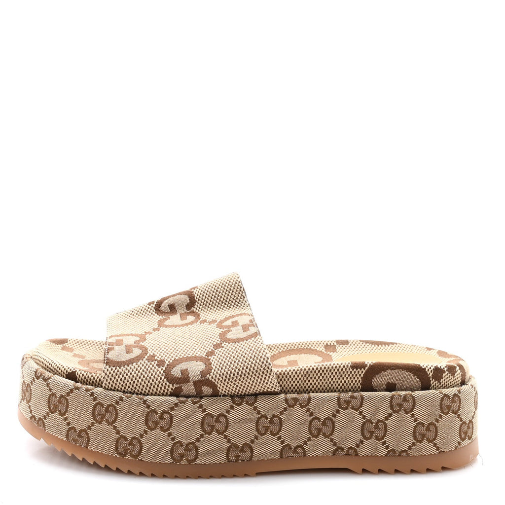 Monogram Maxi GG Angelina Platform 55mm Slide Sandals 39 Camel Ebony