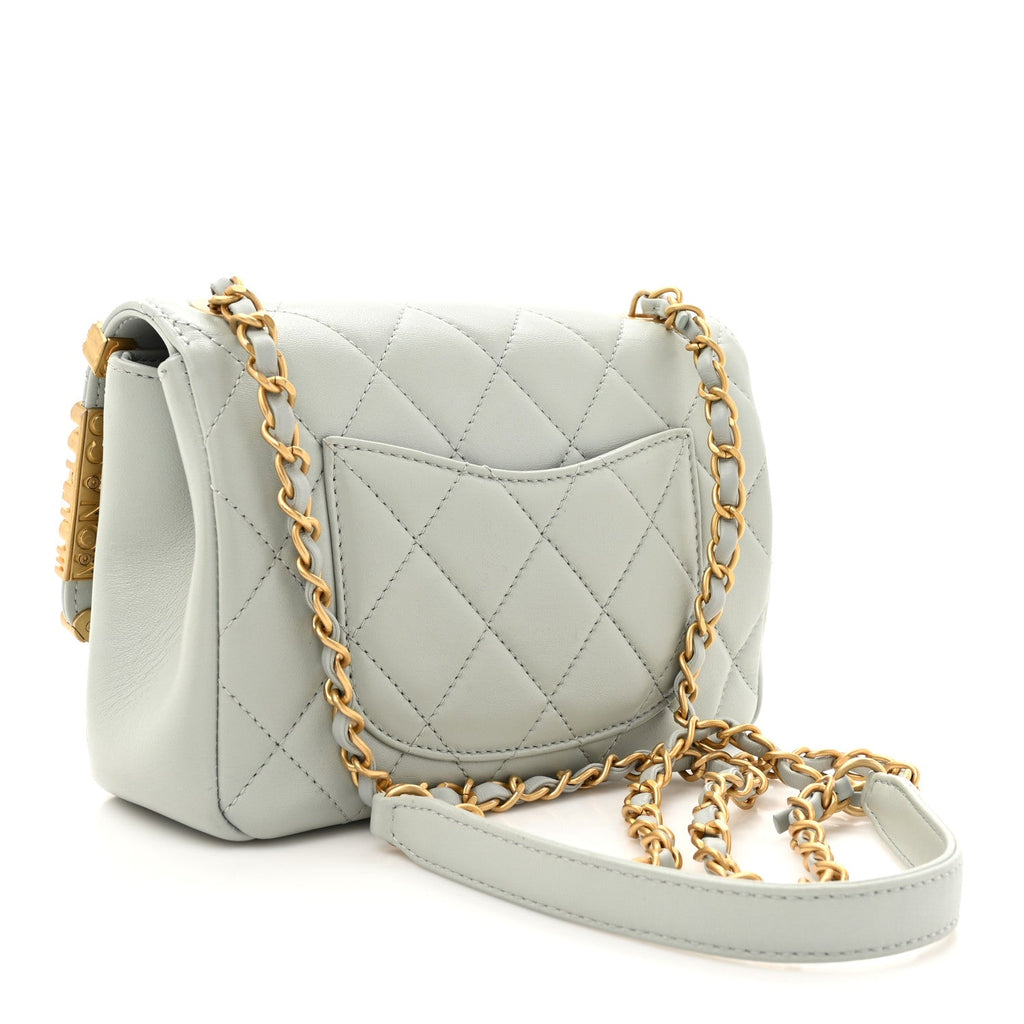 Lambskin Enamel Strass Quilted Mini Paris Monaco Flap Light Grey