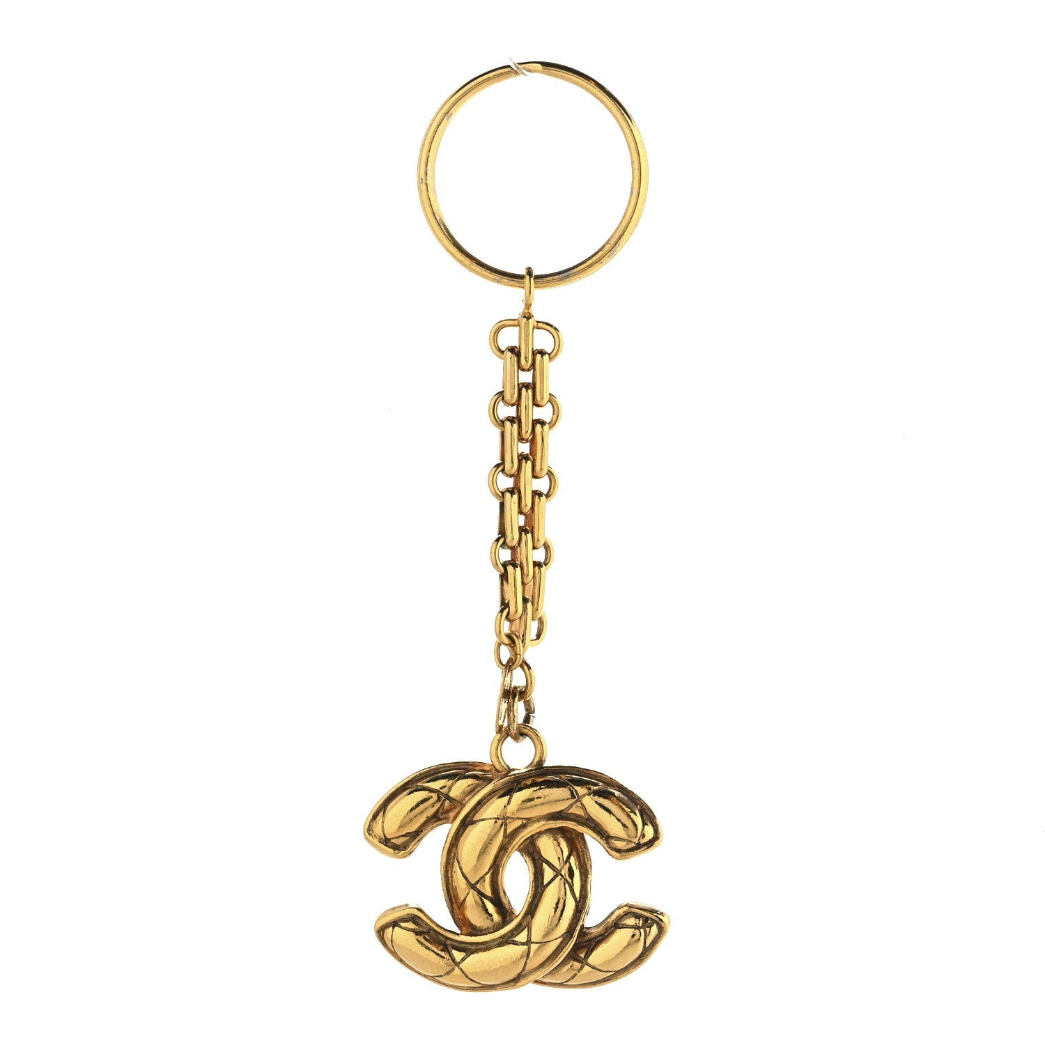 Metal Quilted CC Key Chain Gold