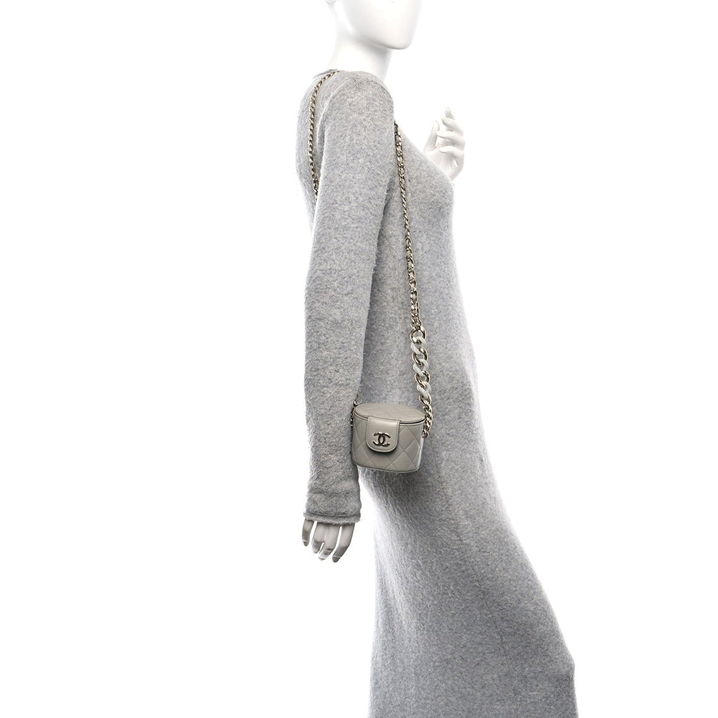 Lambskin Quilted Mini Vanity Case With Chain Grey