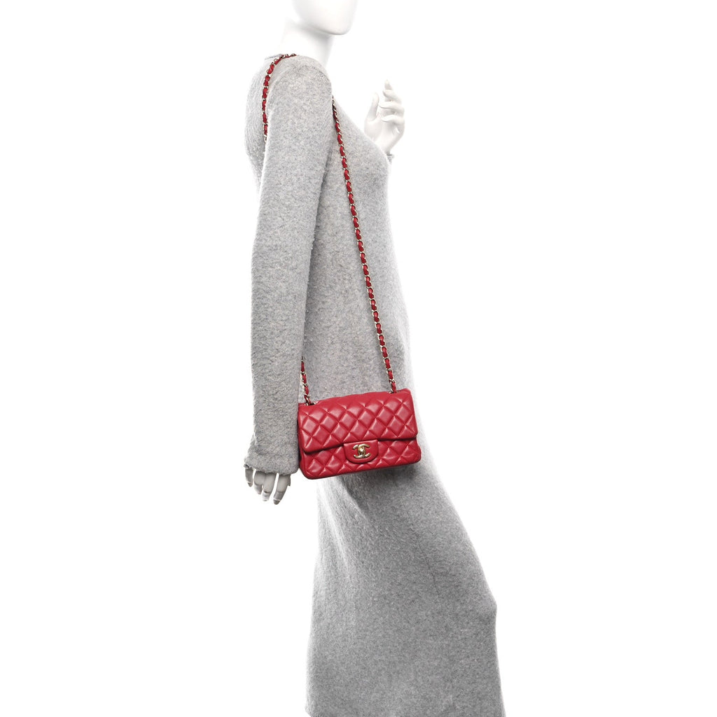 Lambskin Quilted Mini Rectangular Flap Dark Pink