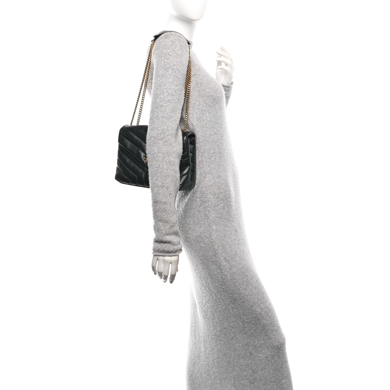 Calfskin Y Quilted Monogram Small Loulou Chain Satchel Black