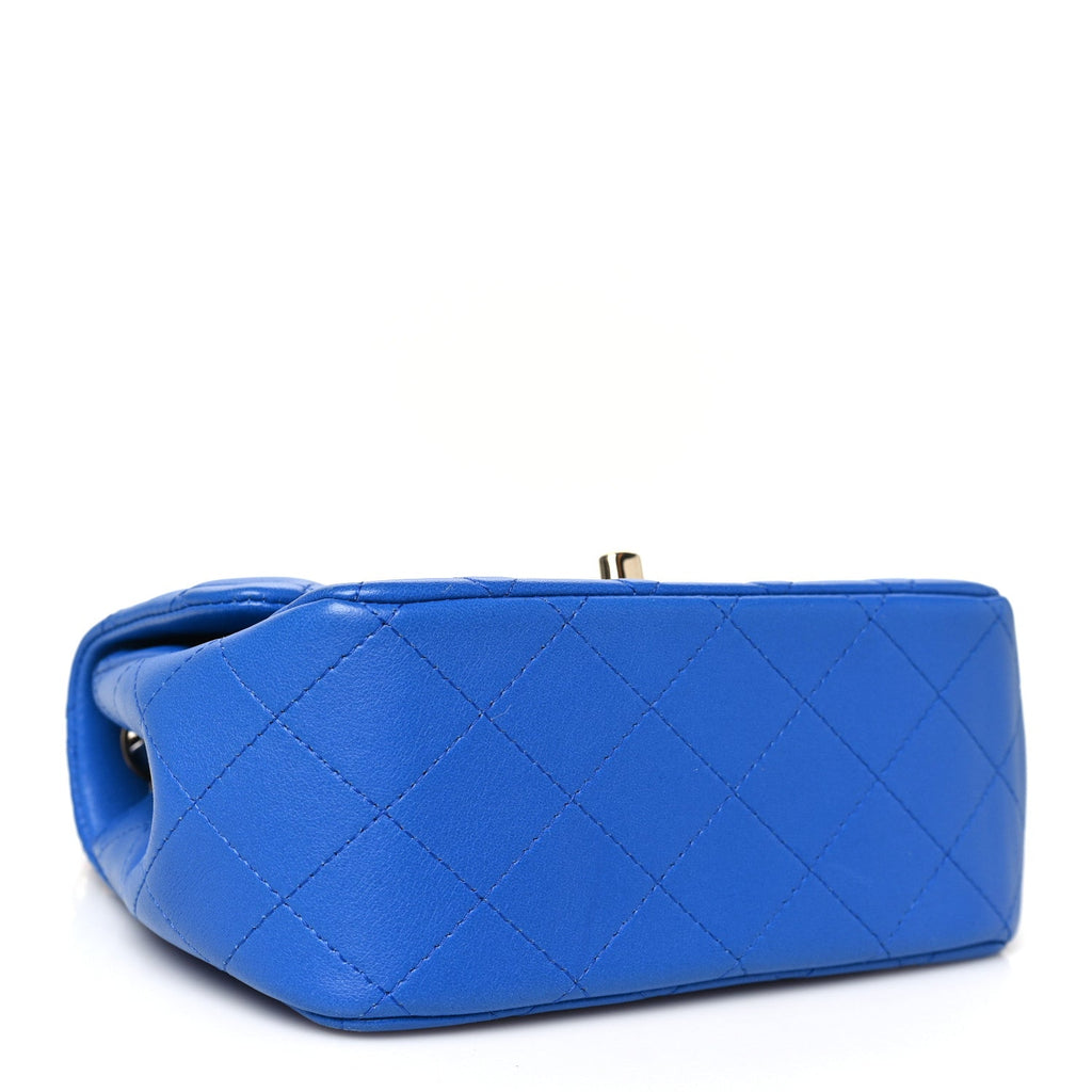 Lambskin Chevron Quilted Mini Square Flap Blue