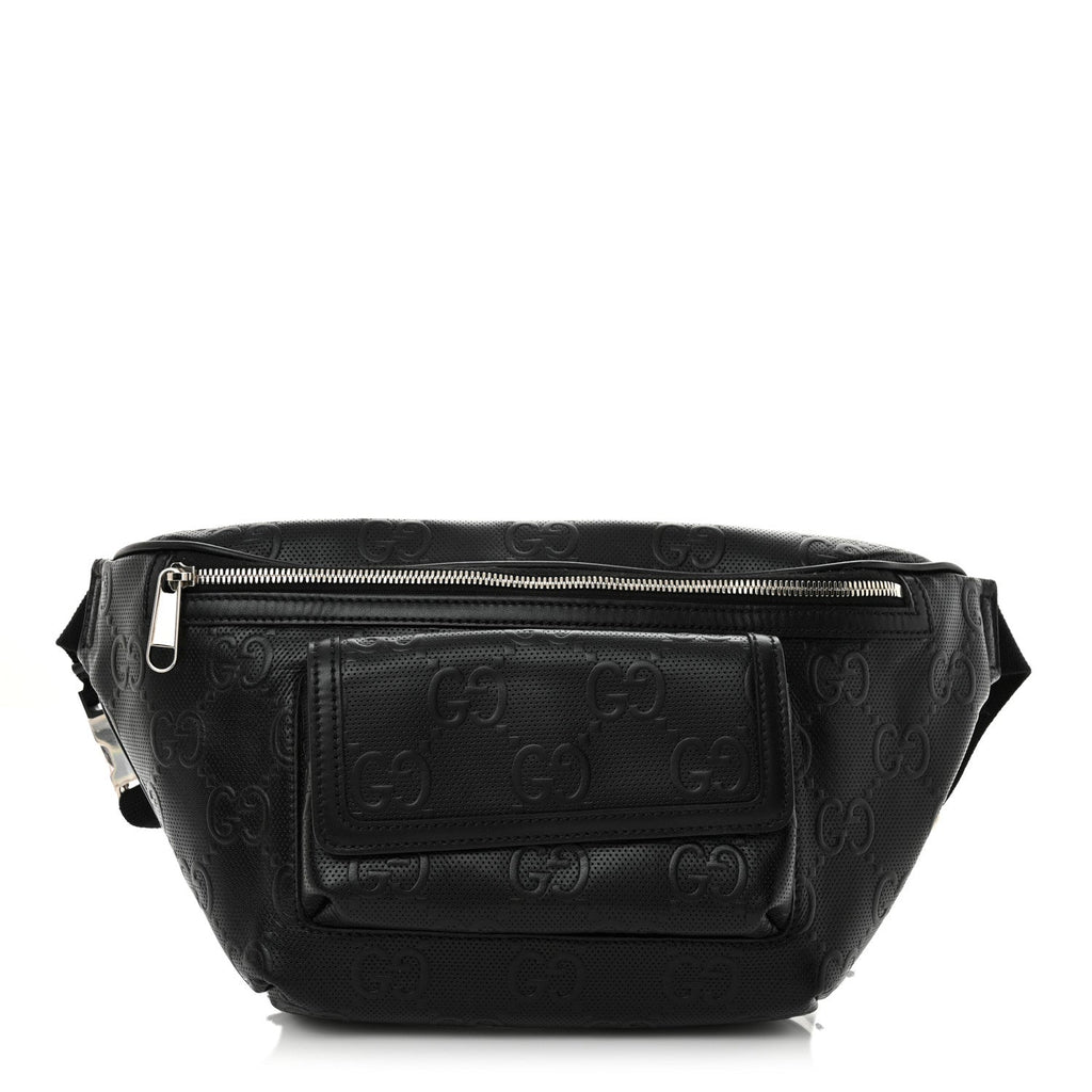 Calfskin GG Tennis Embossed Pocket Belt Bag Black