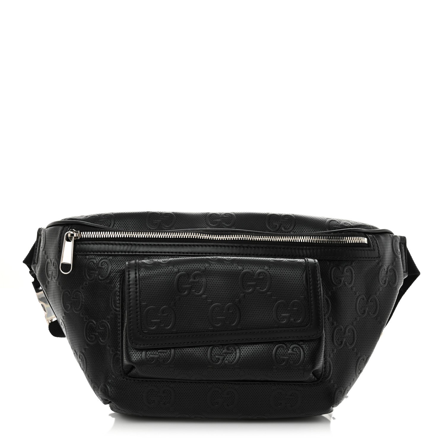 Calfskin GG Tennis Embossed Pocket Belt Bag Black