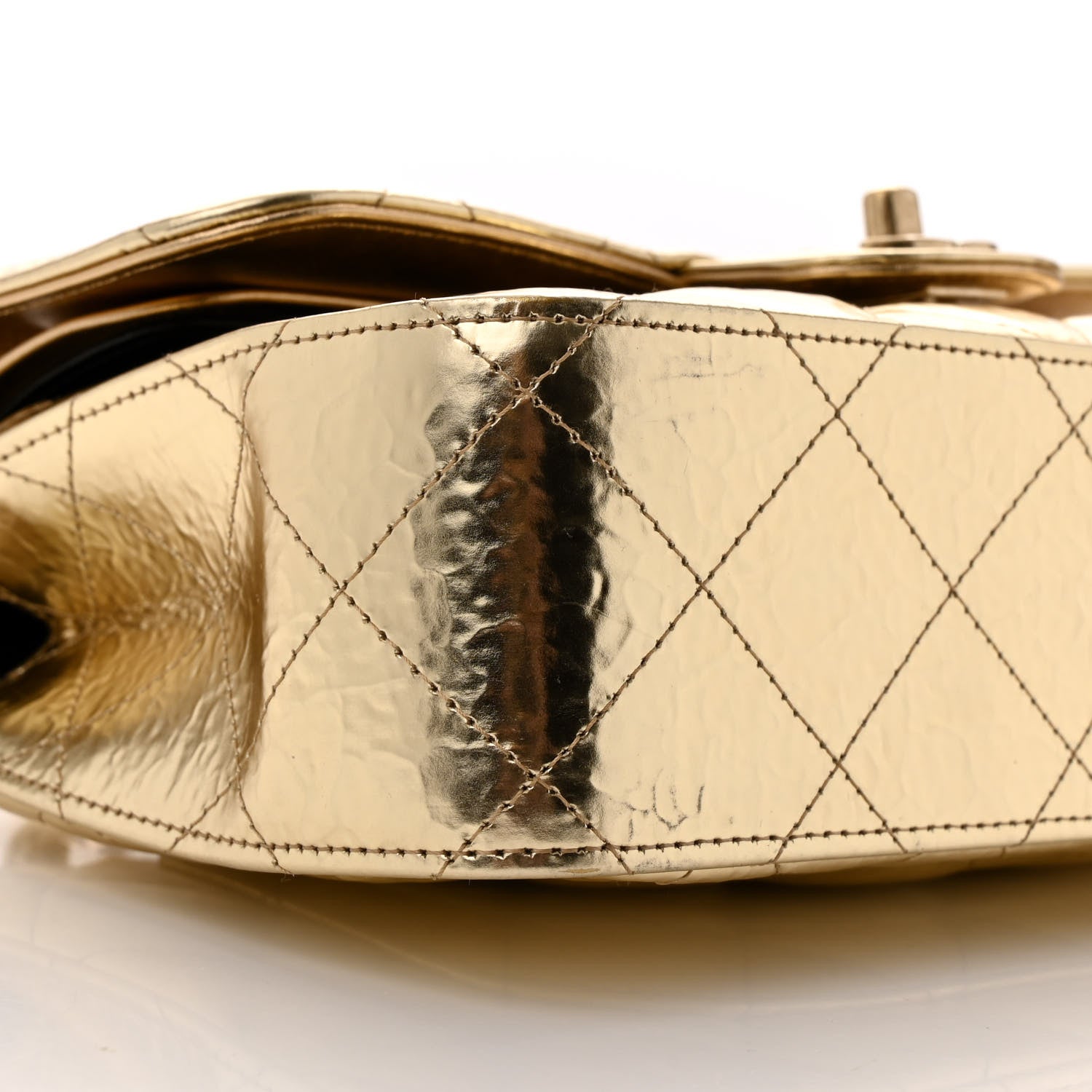 Hammered Metallic Calfskin Quilted Small Double Flap Gold