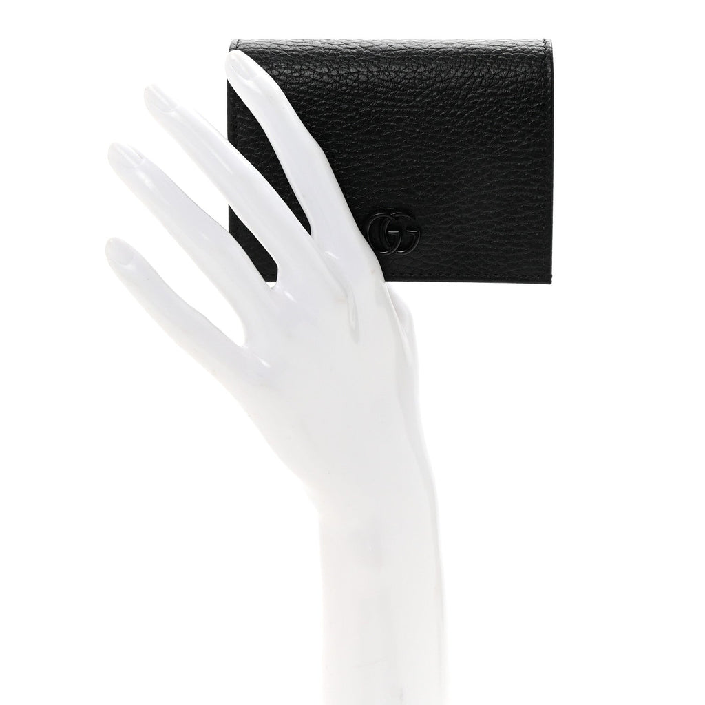 Dollar Calfskin Enamel Monochrome GG Marmont Card Case Black