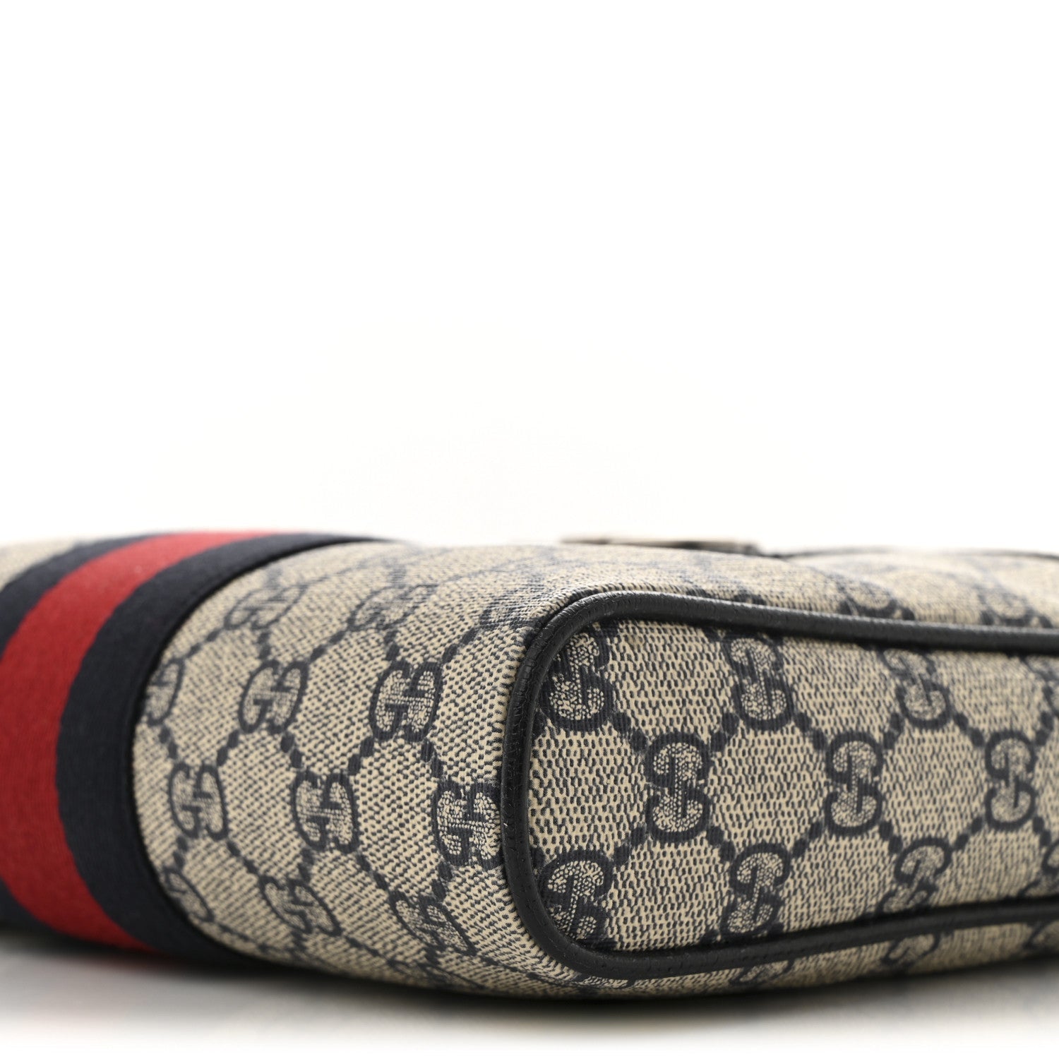 GG Supreme Monogram Textured Dollar Calfskin Web Small Ophidia Messenger Bag Beige Blue