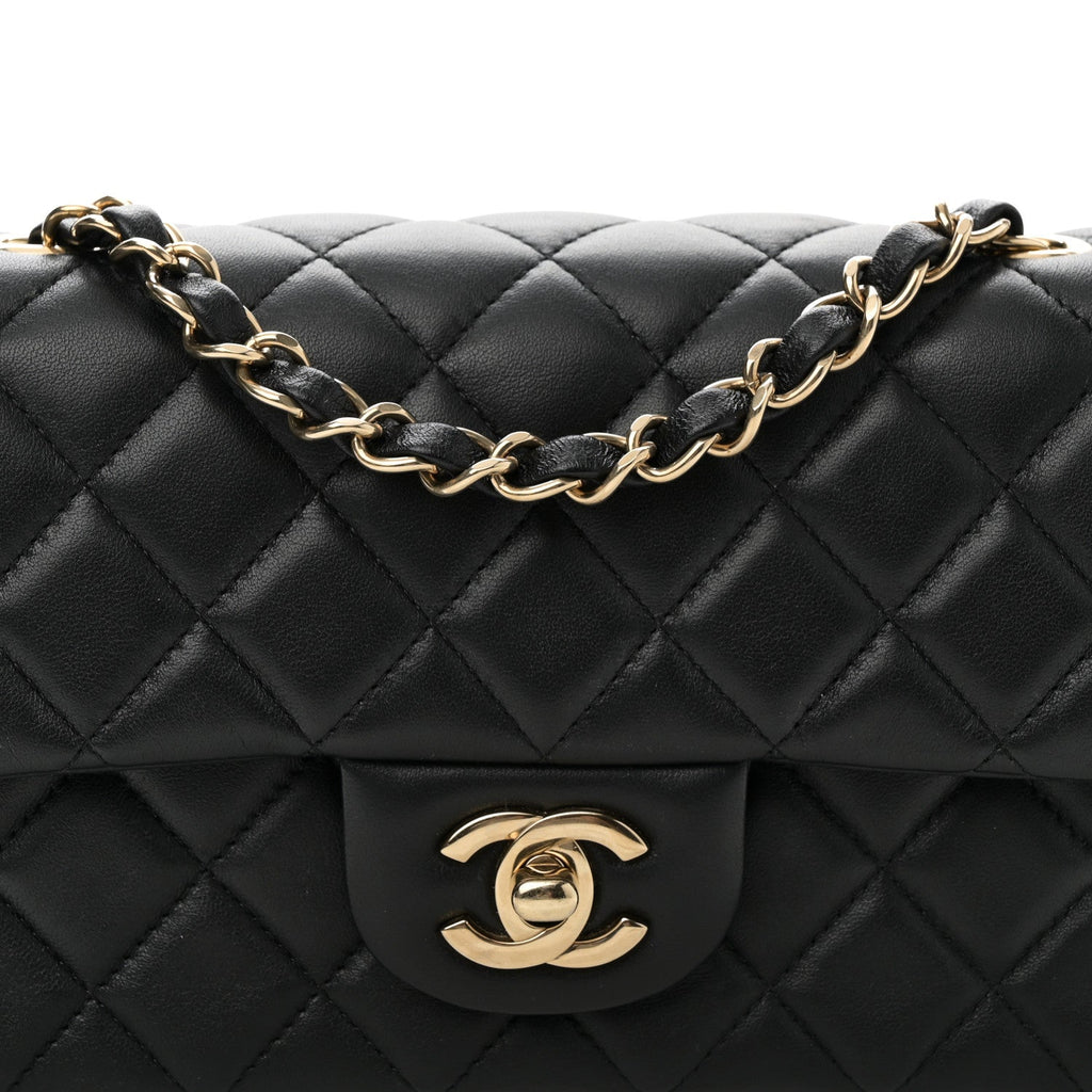 Lambskin Quilted Mini Rectangular Flap Black