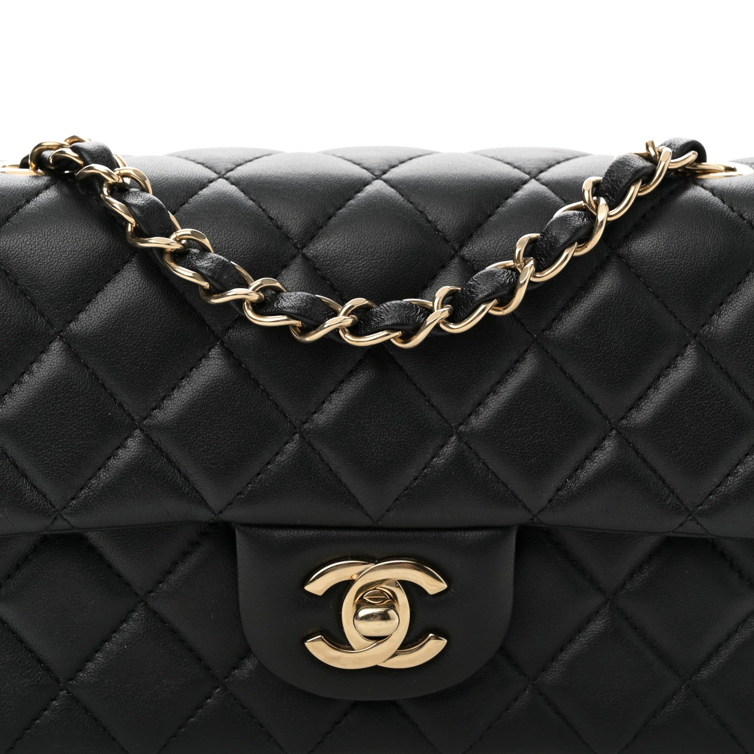 Lambskin Quilted Mini Rectangular Flap Black