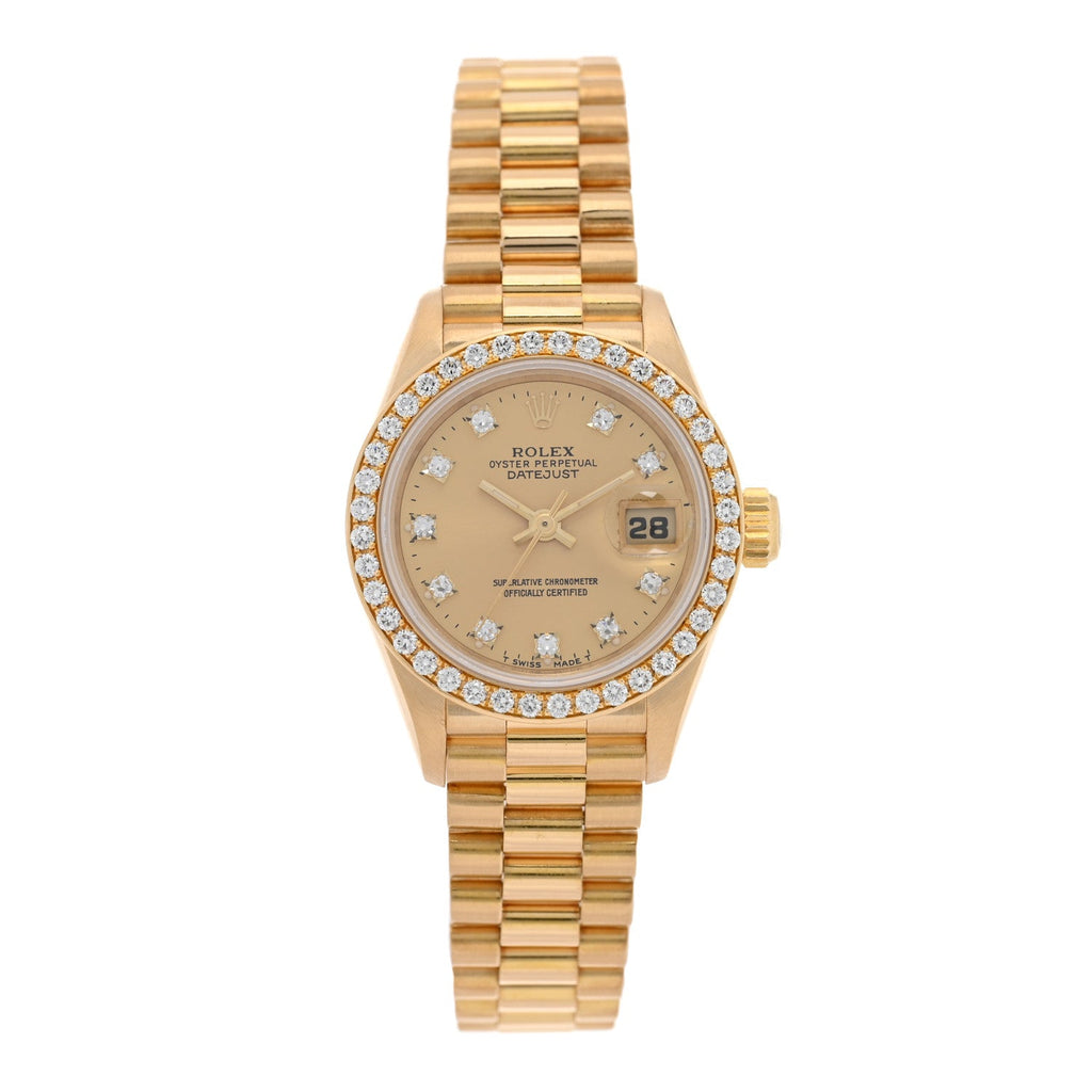 18K Yellow Gold Diamond 26mm Datejust President Watch Champagne 69138