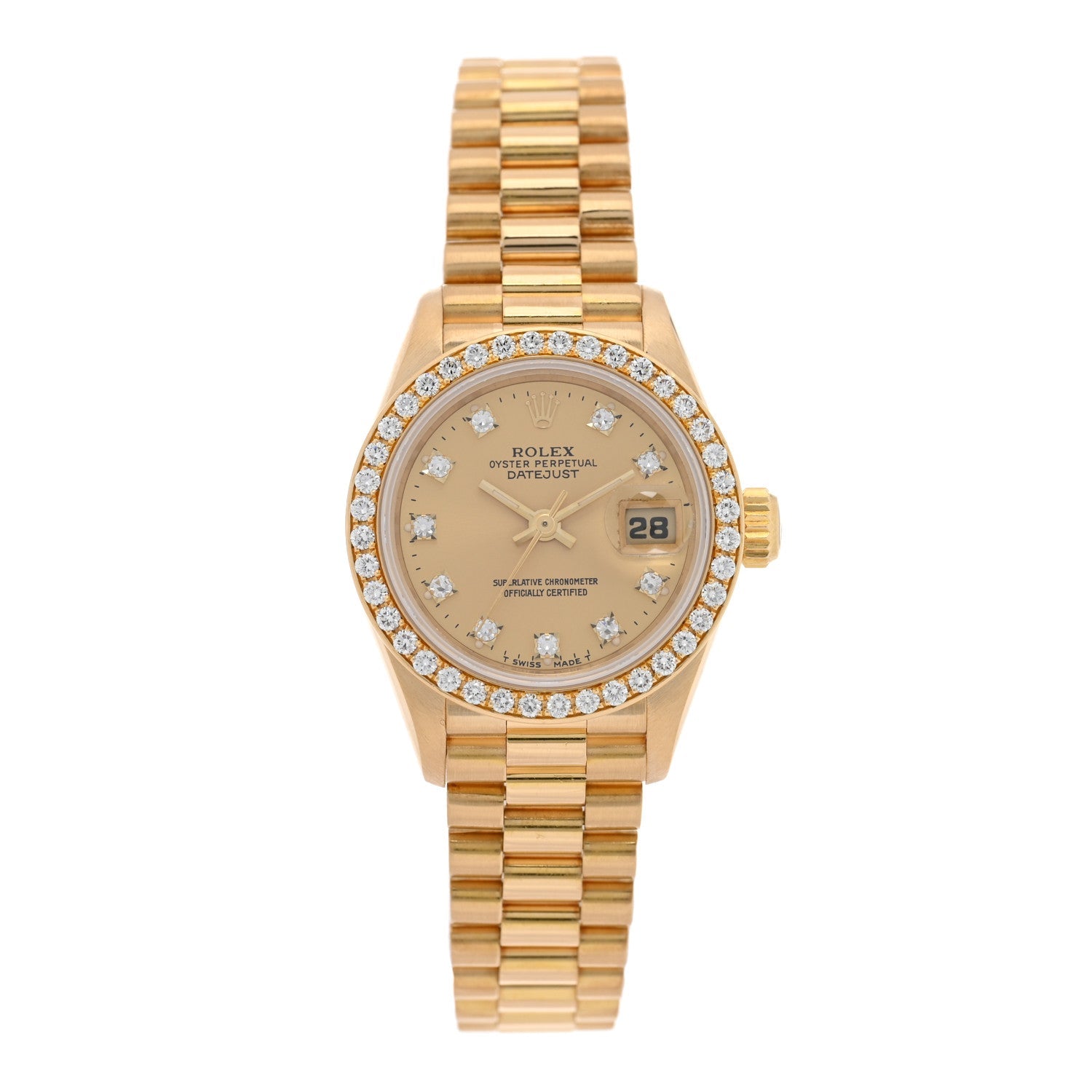 18K Yellow Gold Diamond 26mm Datejust President Watch Champagne 69138