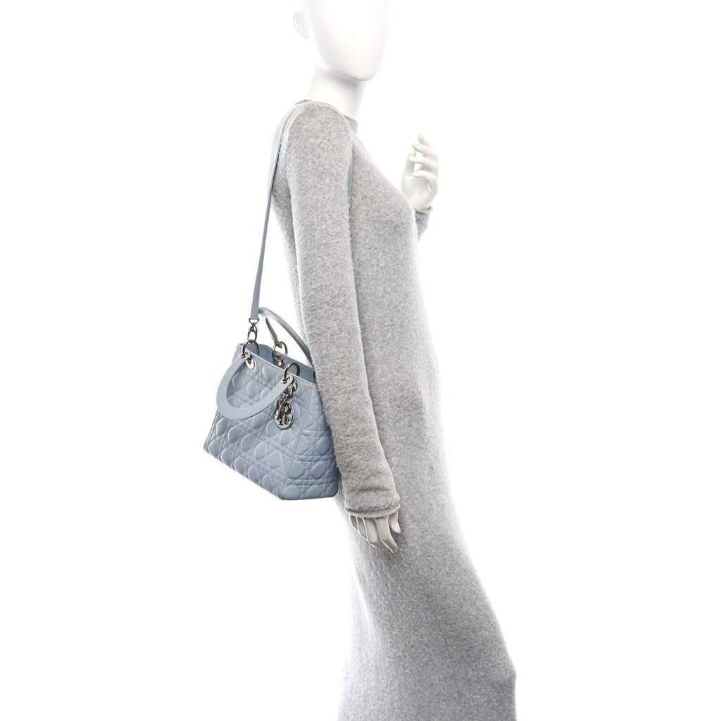 Lambskin Cannage Medium Lady Dior Light Blue
