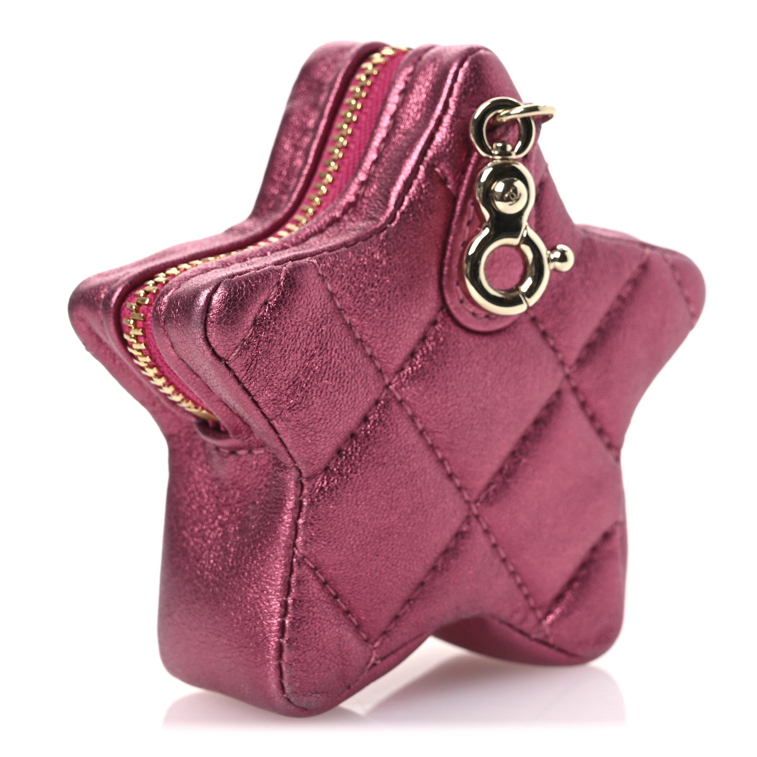 Metallic Lambskin Walk Of Fame Star Clip On Coin Purse Pink