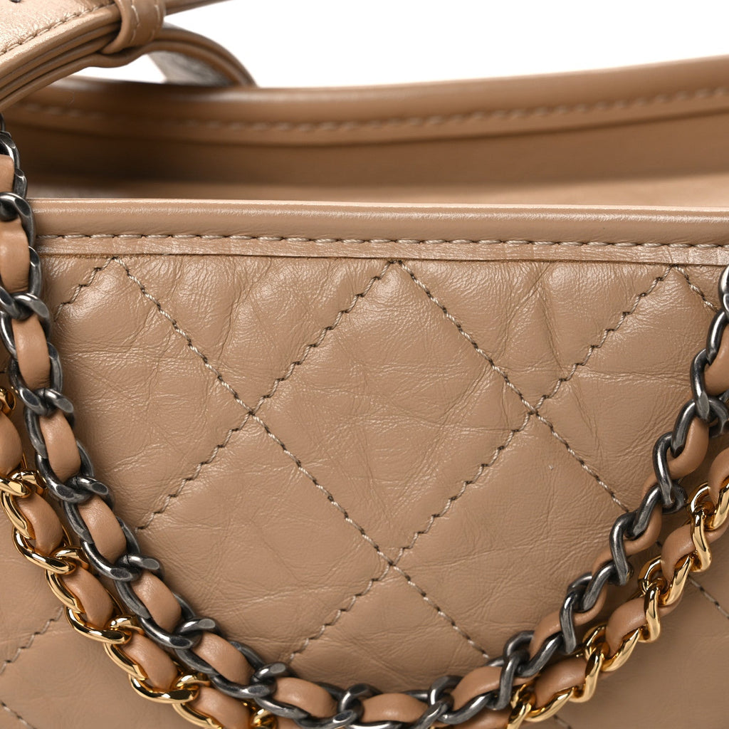Aged Calfskin Quilted New Medium Gabrielle Hobo Beige