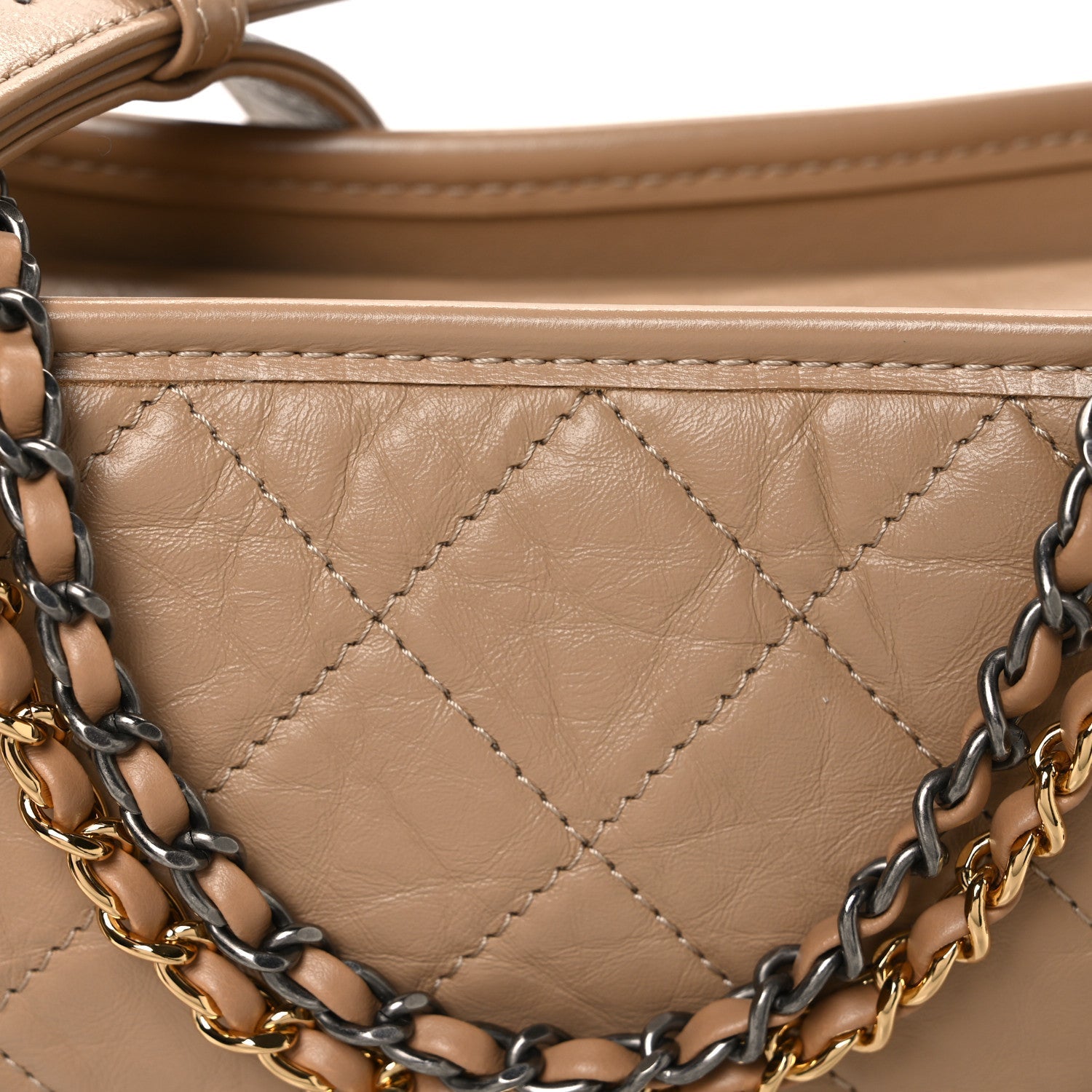 Aged Calfskin Quilted New Medium Gabrielle Hobo Beige