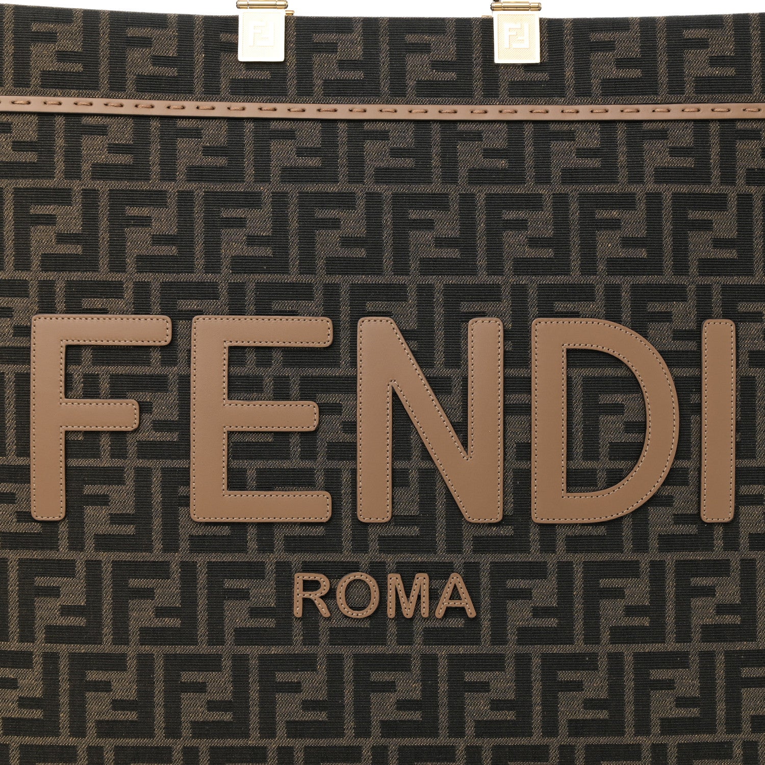 Fabric Jacquard FF 1974 Logo Large Fendi Sunshine Shopper Tote Tobacco Moro Sand