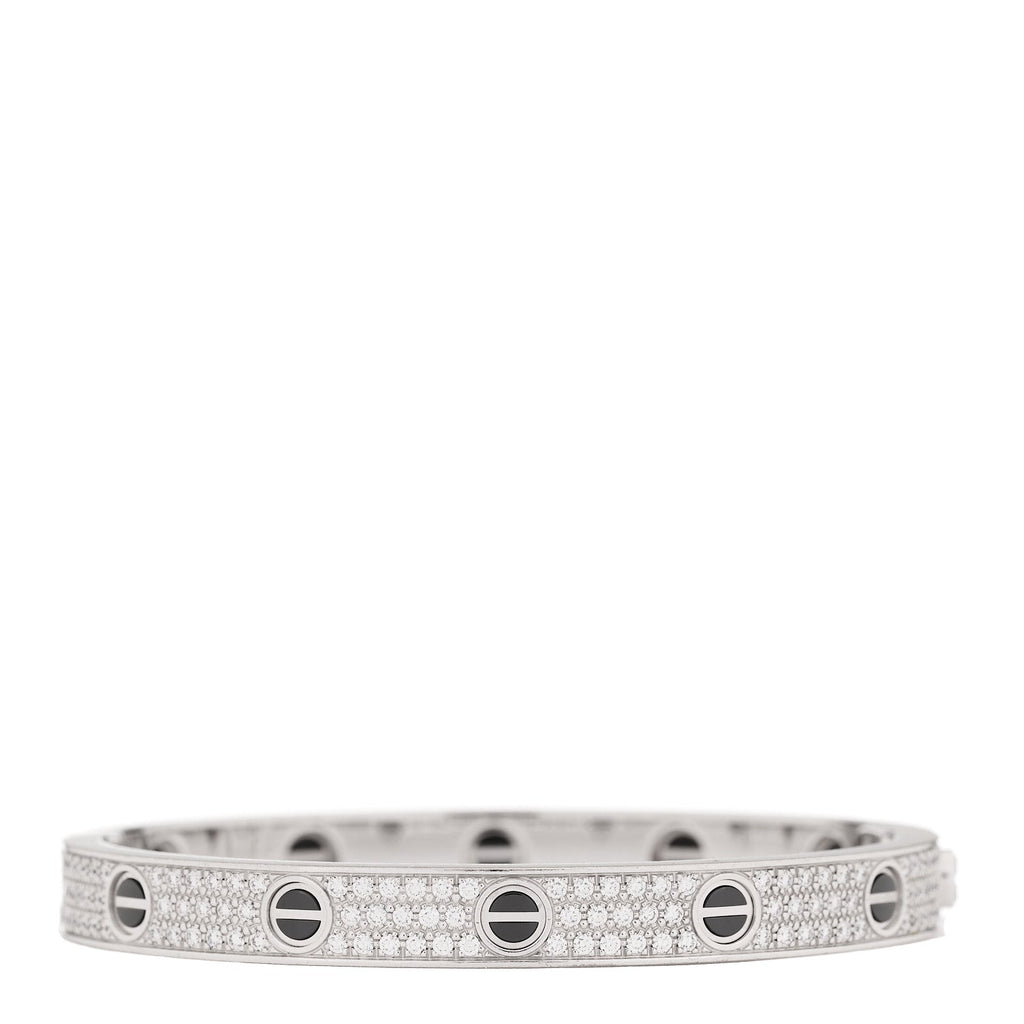 18K White Gold Diamond Ceramic LOVE Paved Bracelet 17