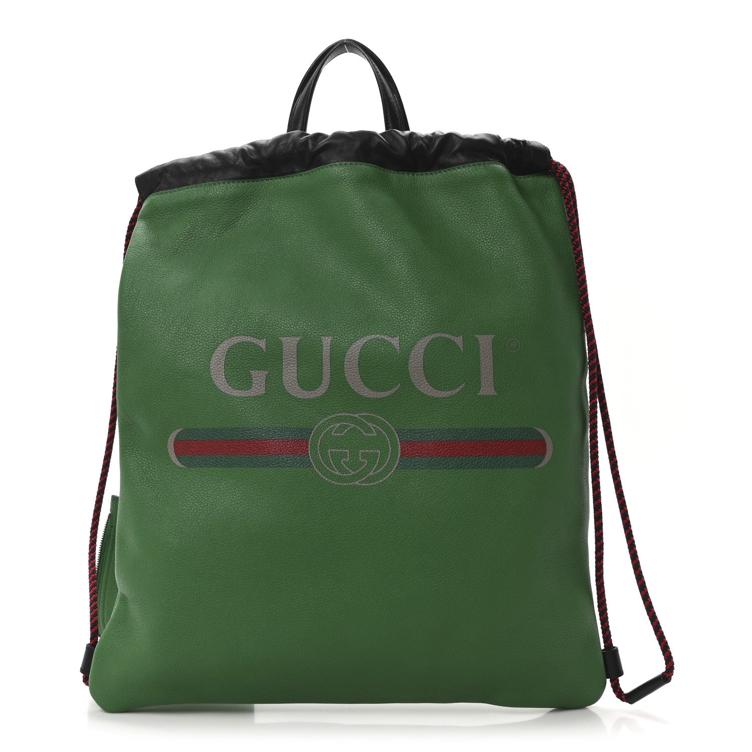 Grained Calfskin Logo Drawstring Backpack Green
