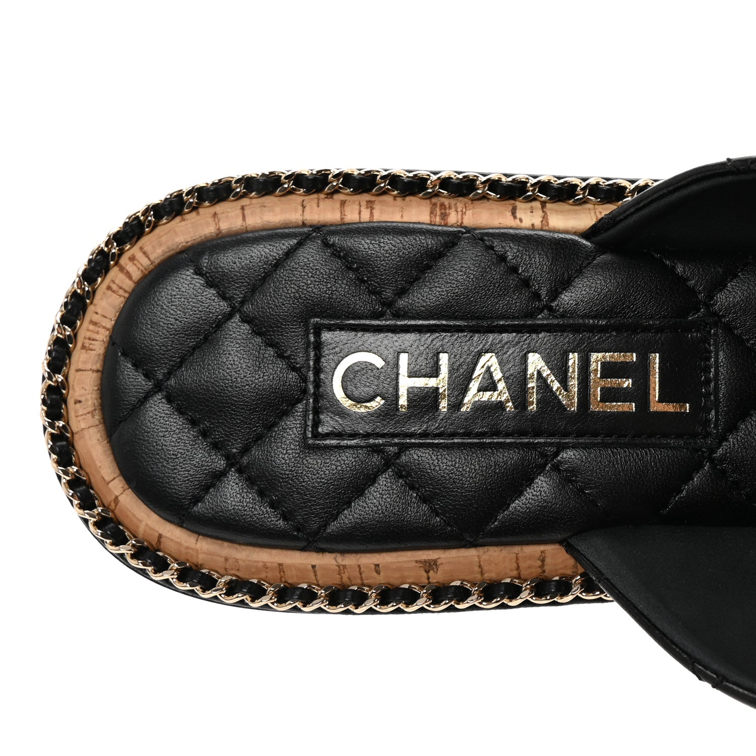 Lambskin Quilted Chain CC Sandals 40 Black