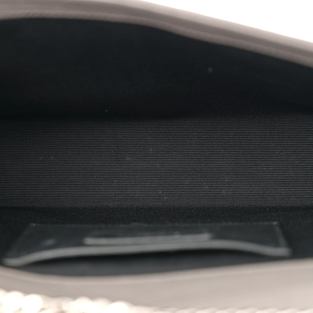 Calfskin Crocodile Embossed Medium Classic Monogram Kate Tassel Satchel Fog