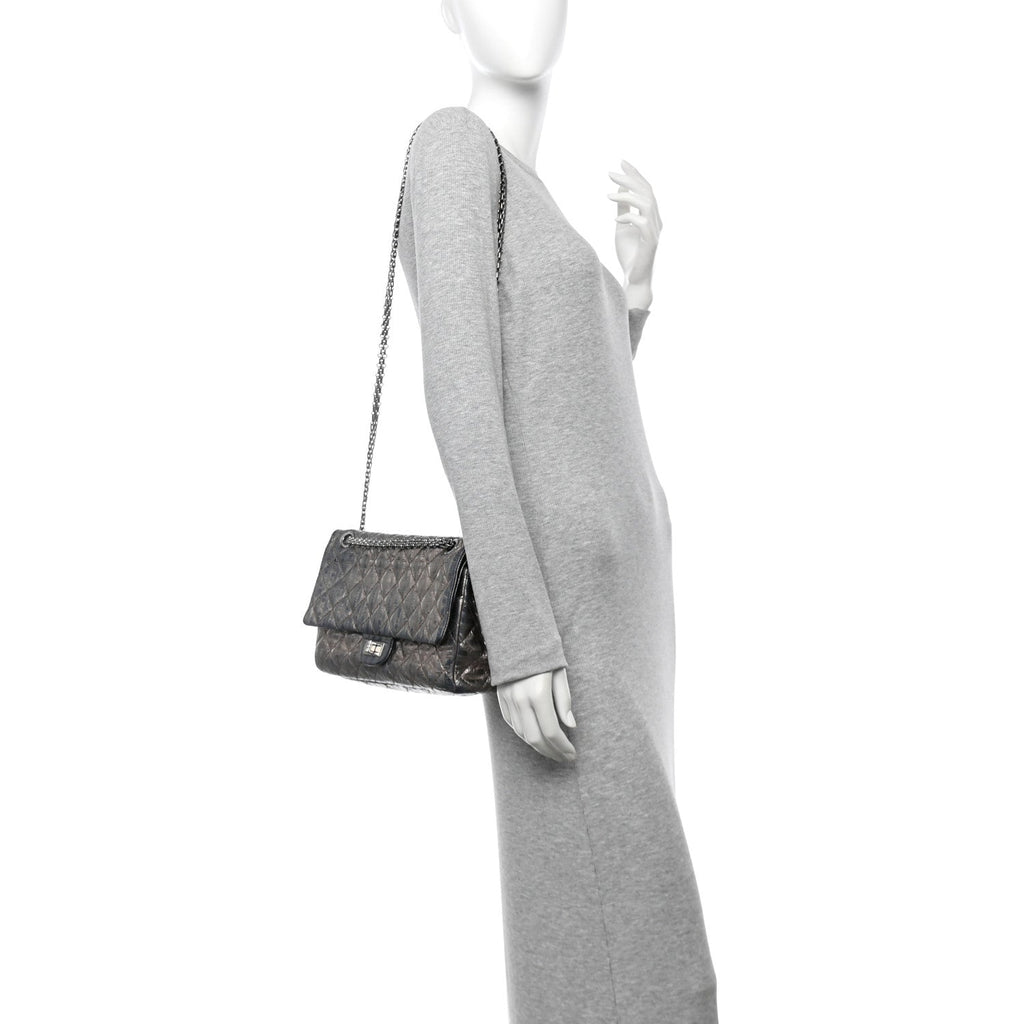 Metallic Calfskin Striped 2.55 Reissue 226 Flap Dark Silver