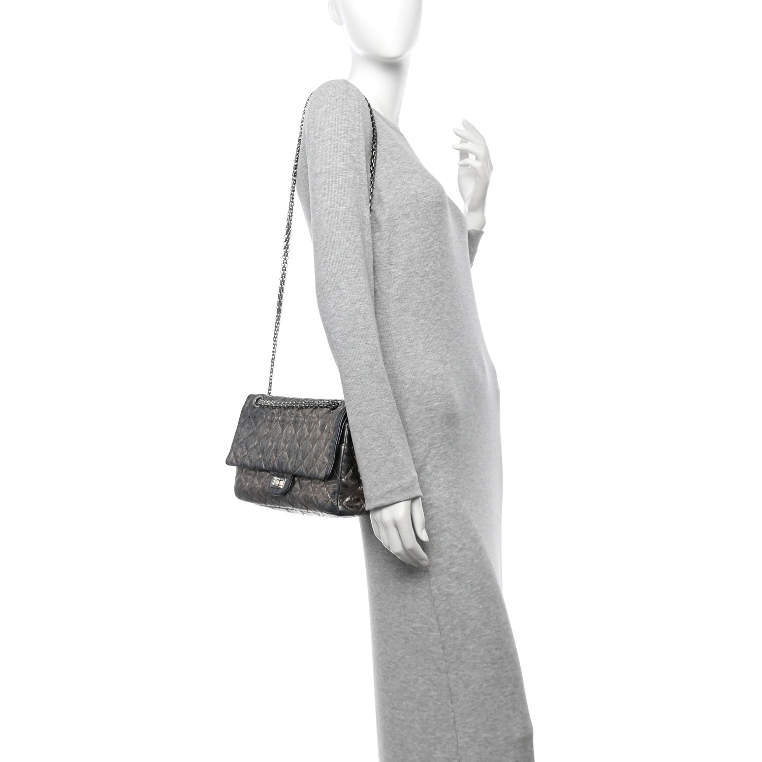 Metallic Calfskin Striped 2.55 Reissue 226 Flap Dark Silver