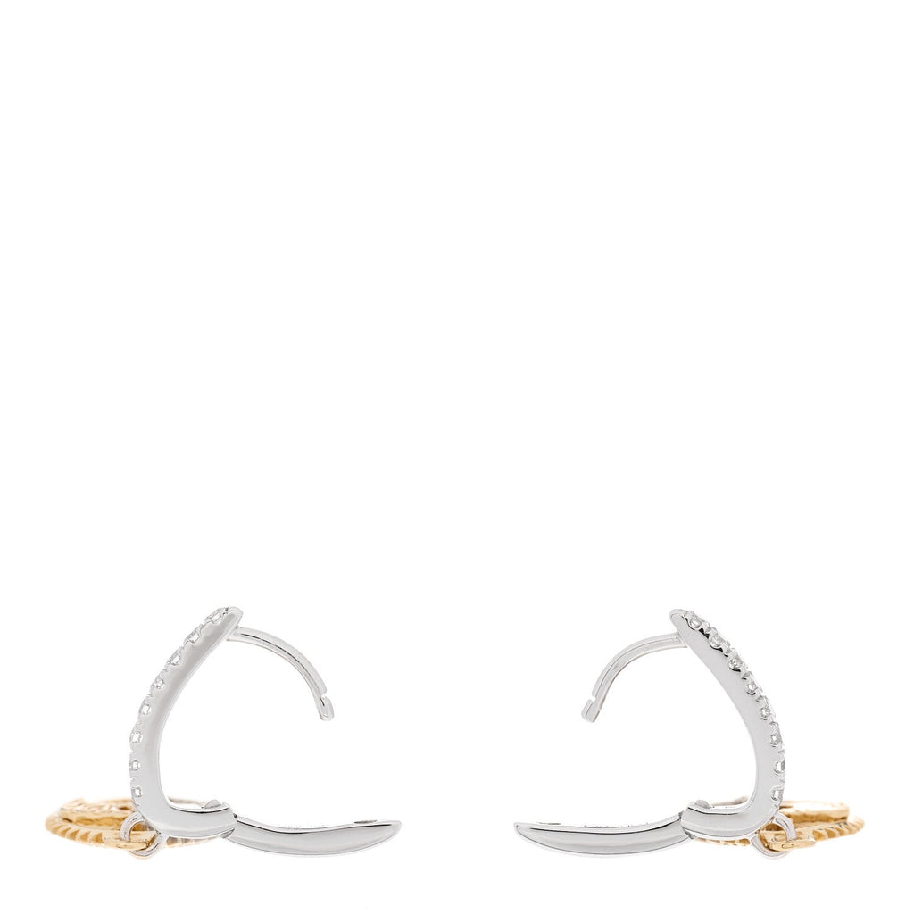 18K Yellow White Gold Diamond Strength Miniature Medallion Earrings