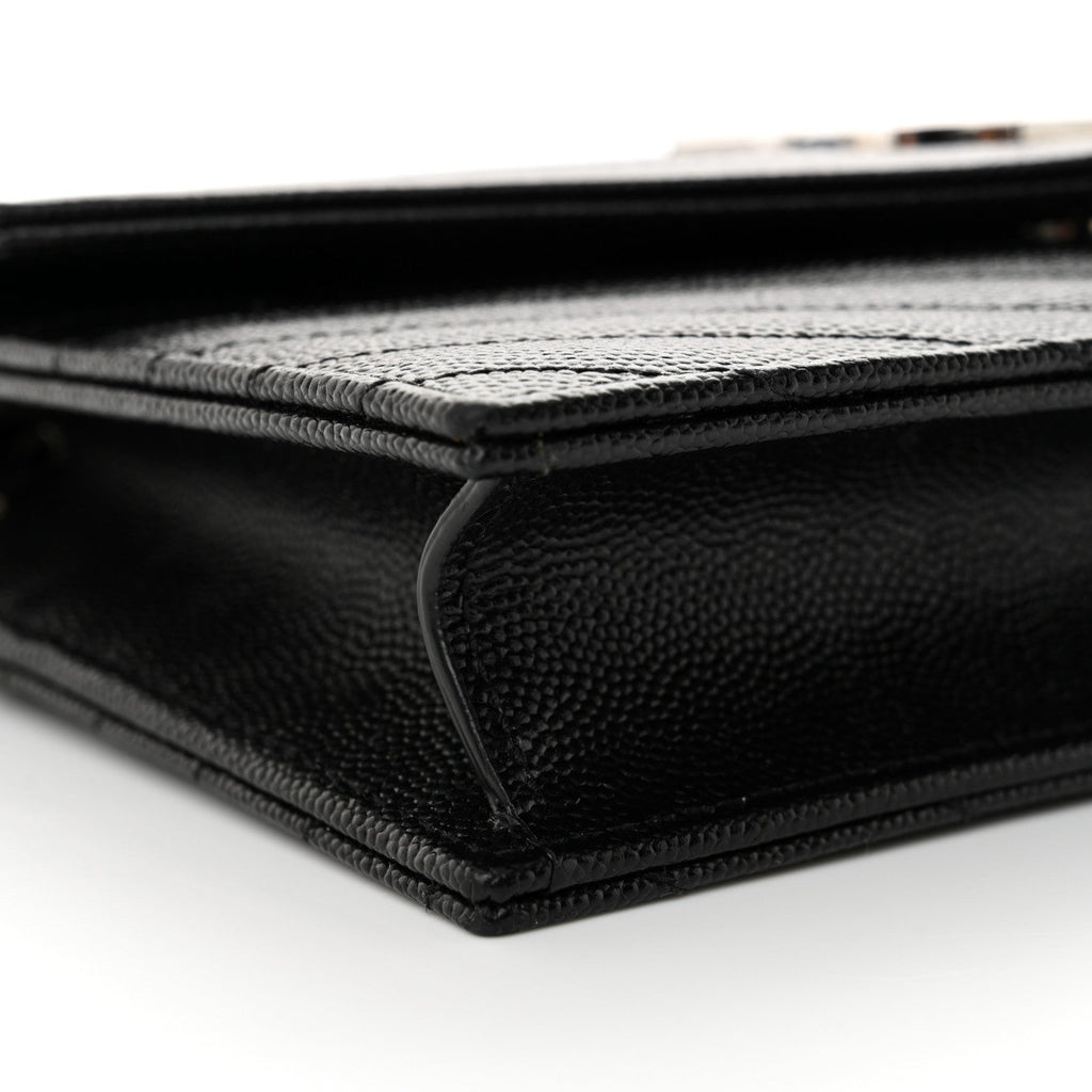 Grain De Poudre Matelasse Chevron Monogram Envelope Chain Wallet Black