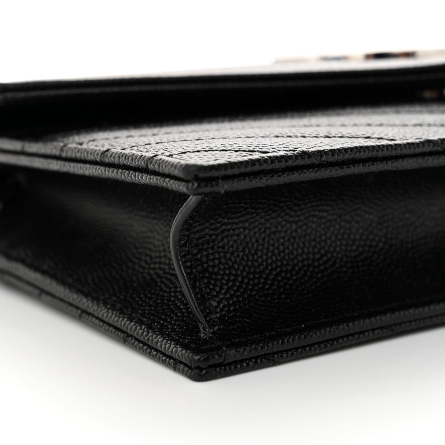 Grain De Poudre Matelasse Chevron Monogram Envelope Chain Wallet Black